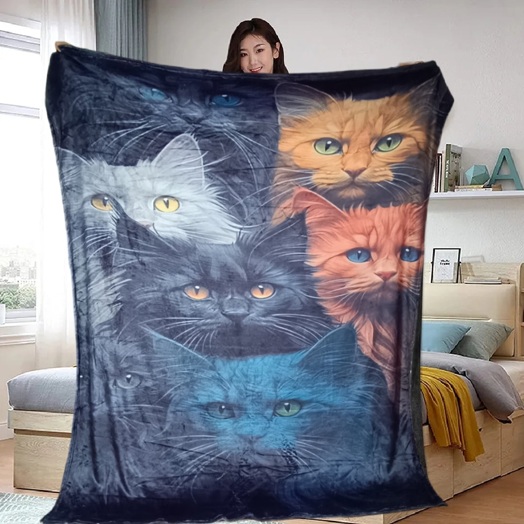 "Arte en Cada Hilo: Manta Personalizada con Diseños de Gatos Vibrantes"